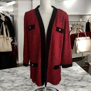 MING WANG Red Black Classic Cardigan Sweater Size 1X